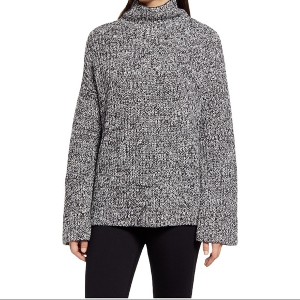 CASLON Shaker Mock Neck Sweater - Black - XS